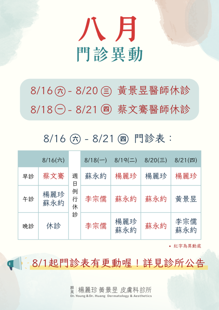 八月門診異動