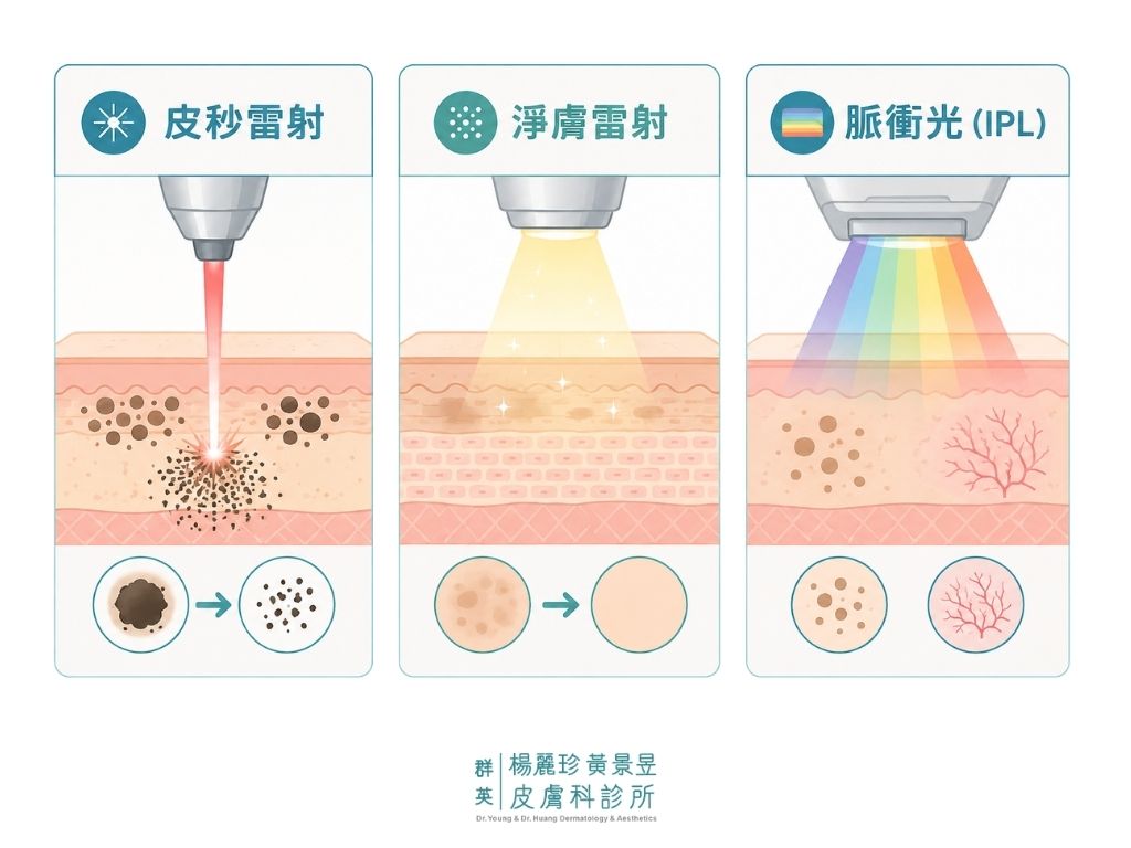 皮秒雷射、淨膚雷射、脈衝光原理比較表